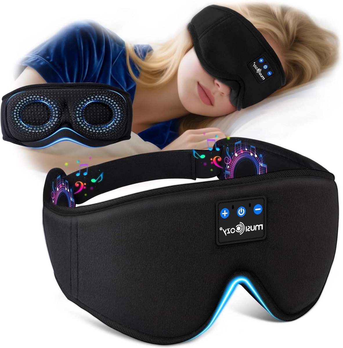 Bluetooth Oogmasker - Slaapmasker met Geluid - Ontspannen Slapen - Draadloze Muziek - One Size - Zwart