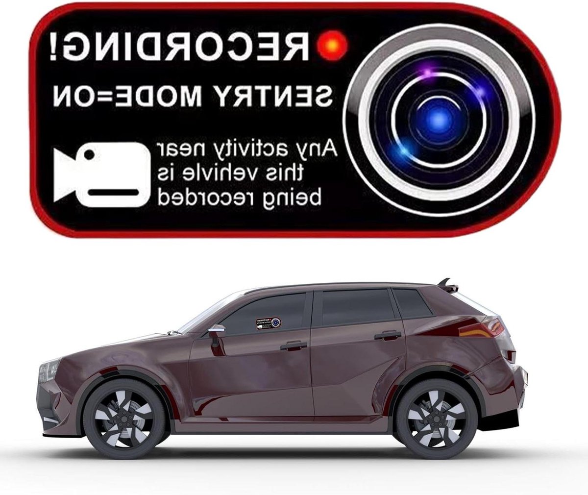 Camera Waarschuwing Sticker - Autosticker Anti-diefstal - Voertuig Beveiligen - Hoge Contrast Kleuren - 12 x 4.5 cm - Zwart Wit
