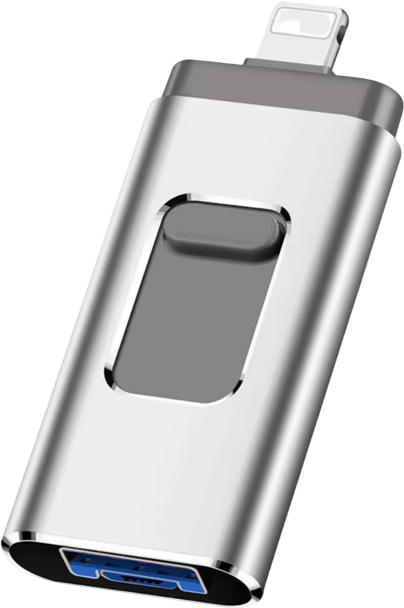 USB Flash Drive 512GB USB 3.0 Geheugenstick – Externe Opslag, geschikt voor iPhone, Telefoon, Android, Type-C & Windows 4-in-1 USB Stick - Zilver
