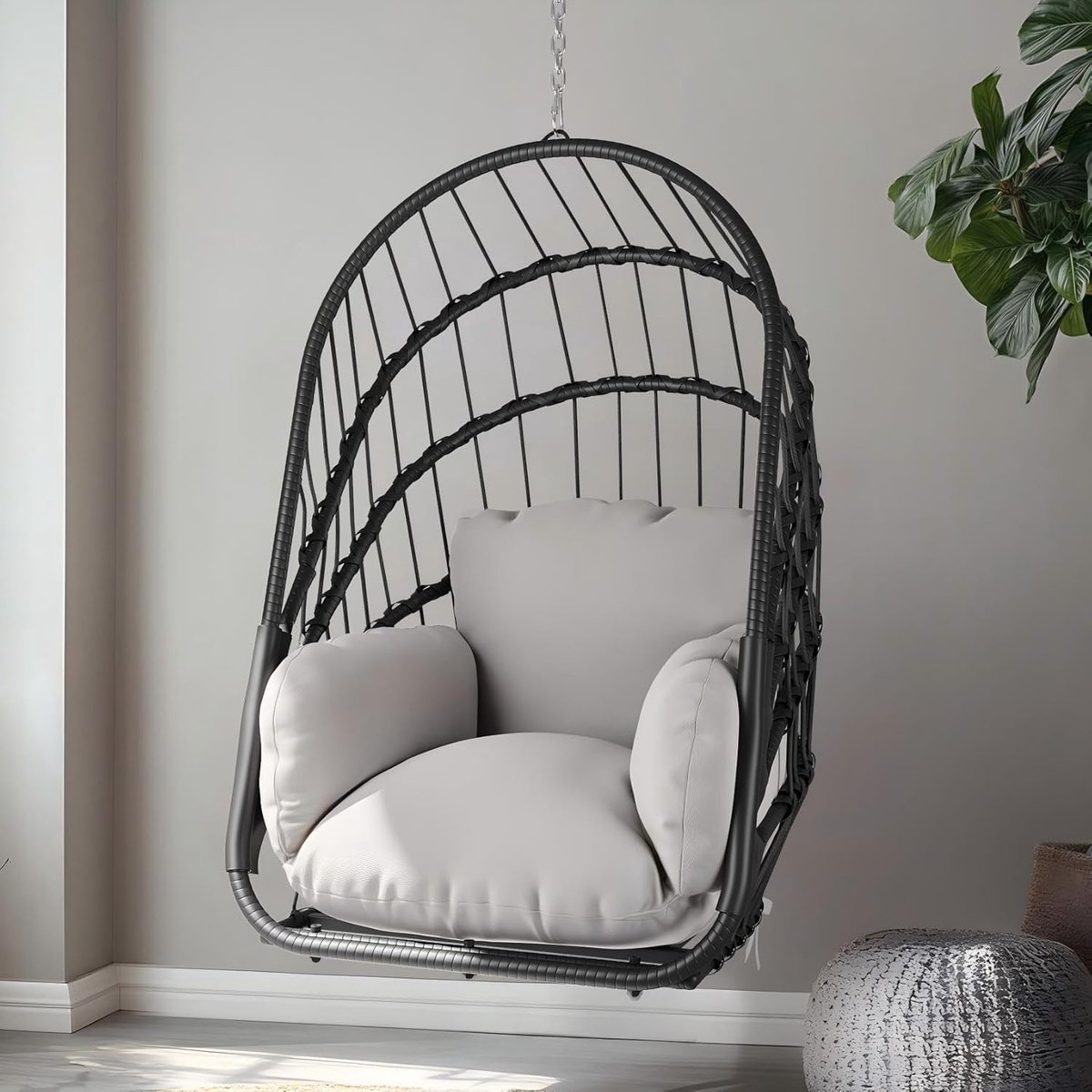 ComfortRattan Schommelstoel Opvouwbaar met Wasbaar Kussen 105,5 x 67 cm – Rotan Hang Schommelstoel Opvouwbaar voor Tuin, Balkon, Slaapkamer en Terras