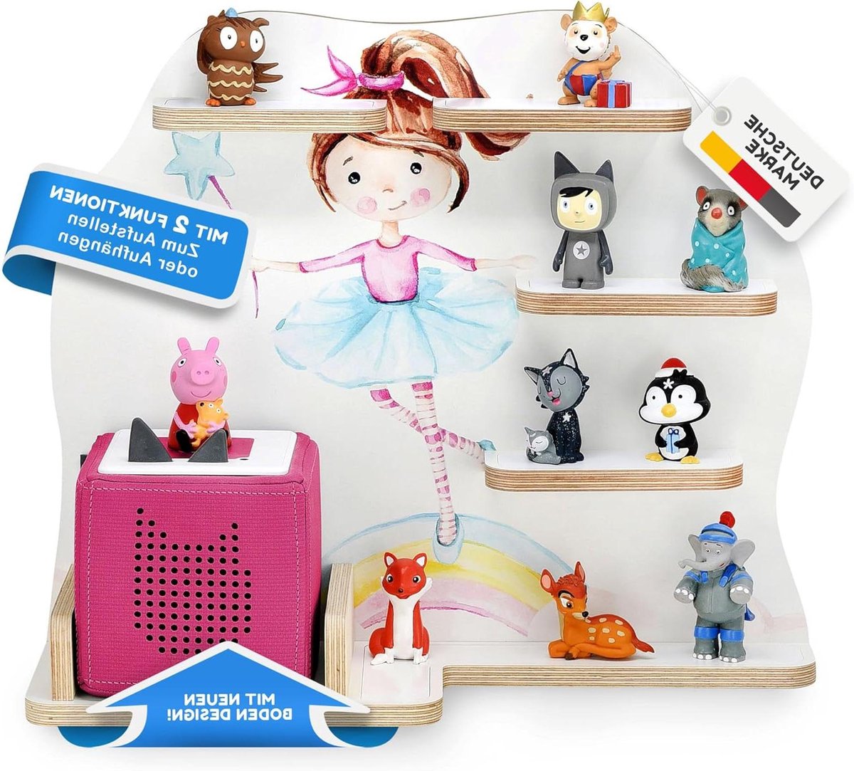 Houten Muziekdoos Rek - Toniebox Opslag - Kinderkamer Organisatie - Magneetfunctie Ingebouwd - Kompakt Ontwerp - Ballerina