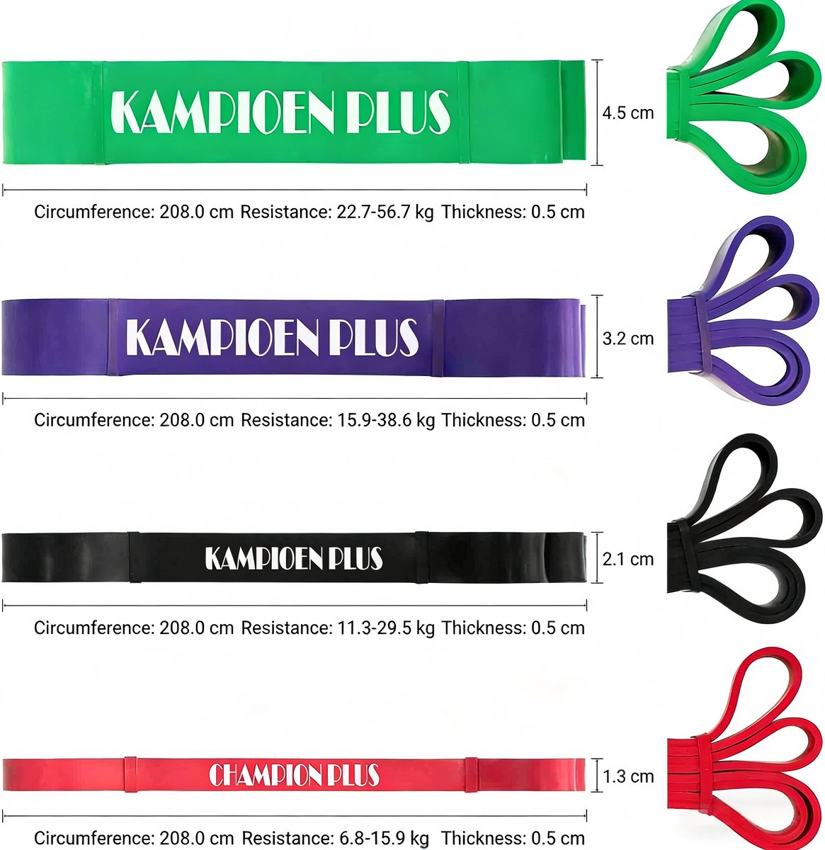 Weerstandsbanden Set van 4 - Resistance Band - Fitness Elastiek - Sport Elastiek Banden - Fitness Band - Pull Up band - Booty Band - Mini Bands - Inclusief Draagzakje - Krachttraining - Multi Color — cadeau in Sport & Outdoor - foto 4