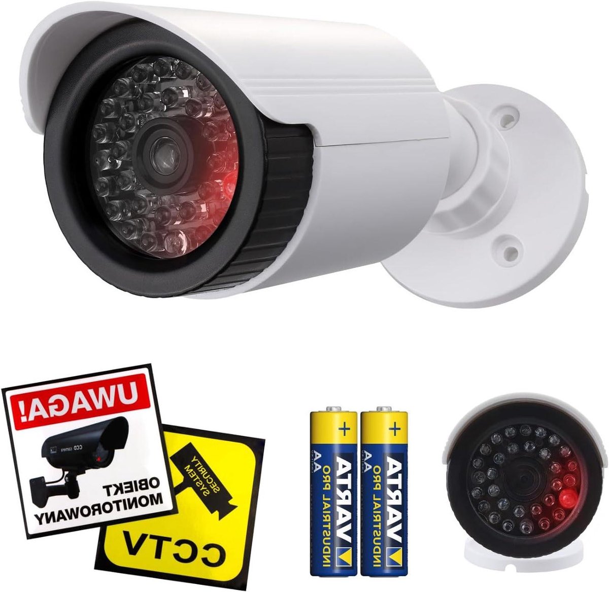 Fake Camera - Dummy Camera - Deter Intruders - Flashing LED - IP44 Water Resistant - White