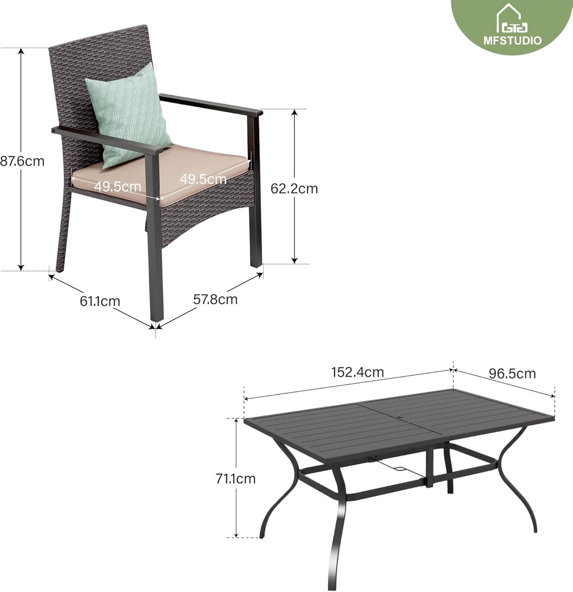 Tuinmeubelset buiten | Depauwonen Capri Rotan Balkon- en Terrasmeubelset | 6 Stoelen met Rechthoekige Tafel | Weerbestendig, UV-bestendig, Met Verstelbaar Parasolgat | Moderne Polyrotan Zitgroep