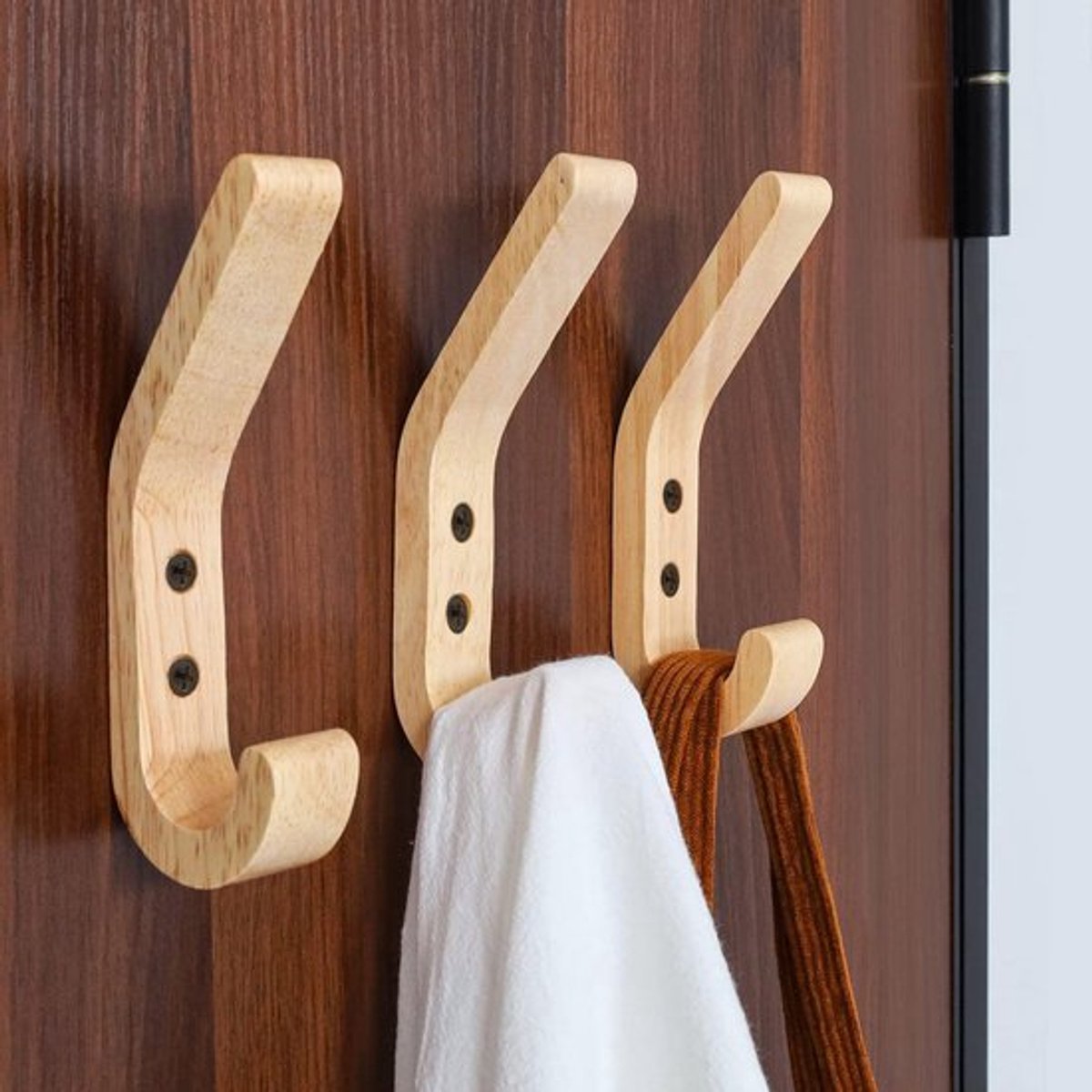 Massief Eikenhouten Wandhaken Set van 4 – Kapstokhaken voor Wand – Handgepolijst – J-Type Houten Wandhaak 155 mm – Natuurlijke Houtkleur-Draagvermogen van 10 kg - Geschikt voor keukens, slaapkamers en badkamers