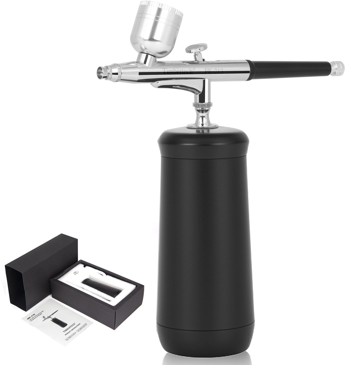 Timbertech draagbare en geïntegreerde draadloze oplaadbare airbrushset met compressor MK-410 inclusief reinigingsborstels voor hobby's, taartdecoratie, make-up en andere airbrush-toepassingen.