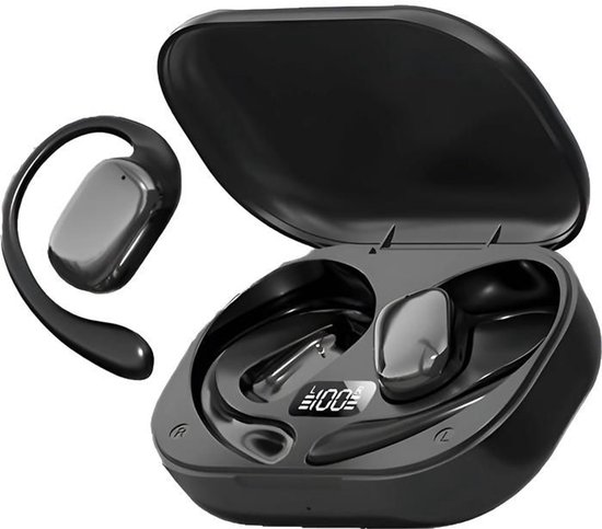 Bluetooth-hoofdtelefoon, over-ear model, ruisonderdrukking, digitaal display, aanraakbediening, 400mAh batterij, zwart.