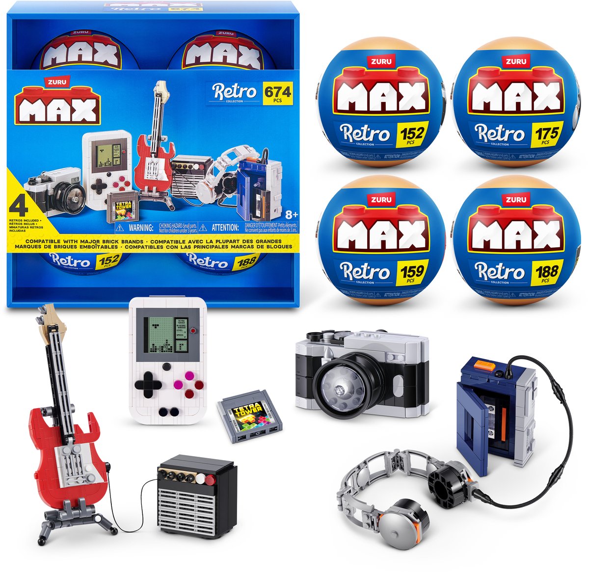 ZURU MAX Retro - Camera, gitaar, spelcomputer en cassetespeler - 4-Pack