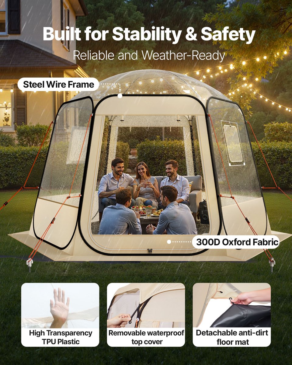 VEVOR Pop-up Bubble Tent, 30,5x27,5x22cm, Transparante Kampeertent, Tuinkoepel Iglo Tent met Ramen, Sporttent, 540° Panoramisch Uitzicht, voor 4-8 Personen, Terras, Achtertuin — cadeau in Cadeau-ideeën - foto 8