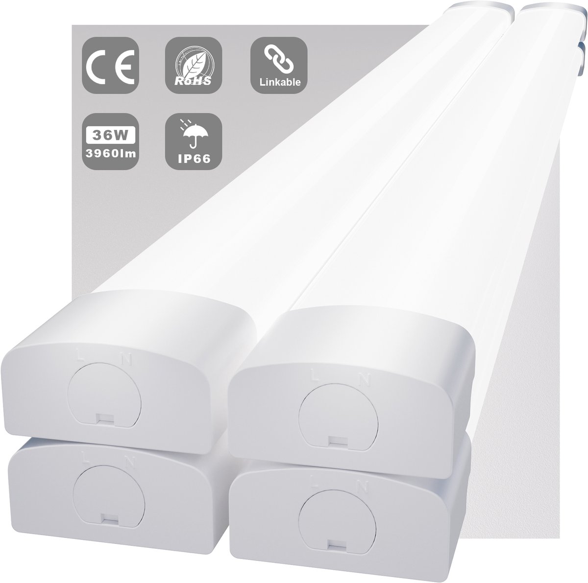 MODLICHT - 4PCS LED Batten 120 cm 36W 5000K 4000LM - Daglicht wit - LED TL Armatuur - Voor werkplaats, schuur en als onderbouwverlichting