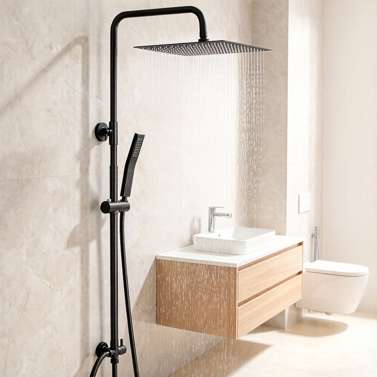 Auralum Max Douchesysteem - Zwart Doucheset - Regendouche Ø 30 cm - Verstelbare Hoogte 72-110 cm - Duurzame Messing Omsteller - Wandmontage - Zwart