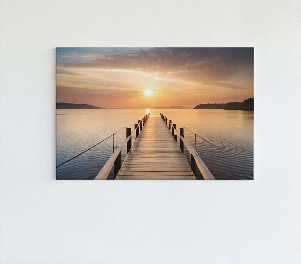 Trendex Global Canvas Schilderij - Houten Pier - Landschappen - Natuur - 90x60x2 cm Bruin