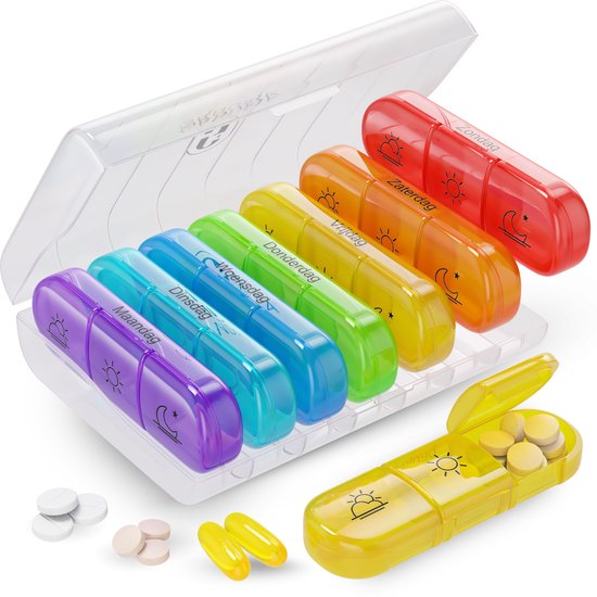 Gandria Pilulier 7 Jours - Pilulier Amovible - Boîte à Médicaments avec 21 Compartiments - Boîte à Médicaments avec Fermeture Robuste - 3 Compartiments par Jour - 7 Couleurs