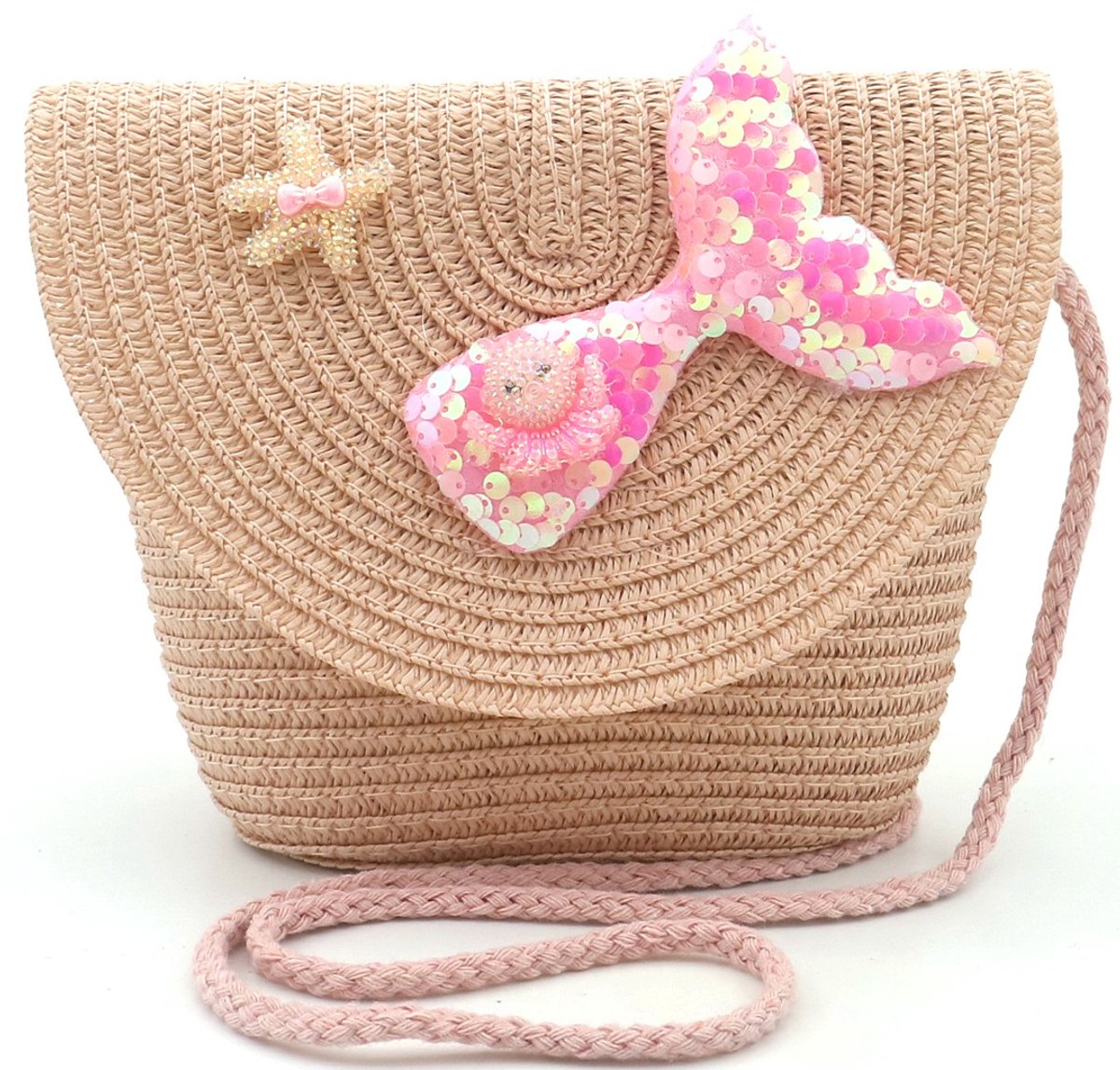 Ultiluxe® Crossbody tas met Zeemeermin - Schoudertas voor kinderen - Woven tas voor meisjes - 19 x 15 x 5.5 cm - Roze