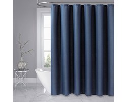 200x180 cm Stoffen Wafel geweven Douchegordijn Set, Verzwaard Zwaar Luxe Badgordijn in Neutrale Kleur, Hotel & Spa Kwaliteit, Inclusief 12 Plastic Ophanghaken voor Badkamer(Blauw)