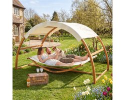 tectake® Hangmat Locarno - Met Standaard - 2 Persoons - 328 x 160 x 171,5 cm - Hangstoel met 250kg Draagkracht - Hangschommel - Hangmat met Houten Frame en Zonnedak