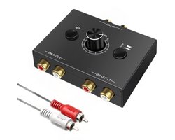 RCA Audio Schakelaar – Stereo RCA Splitter – 2-in-1 Bi-Directionele Audio Switch – L/R – Met Mute Knop – Inclusief RCA Kabel – Plug & Play
