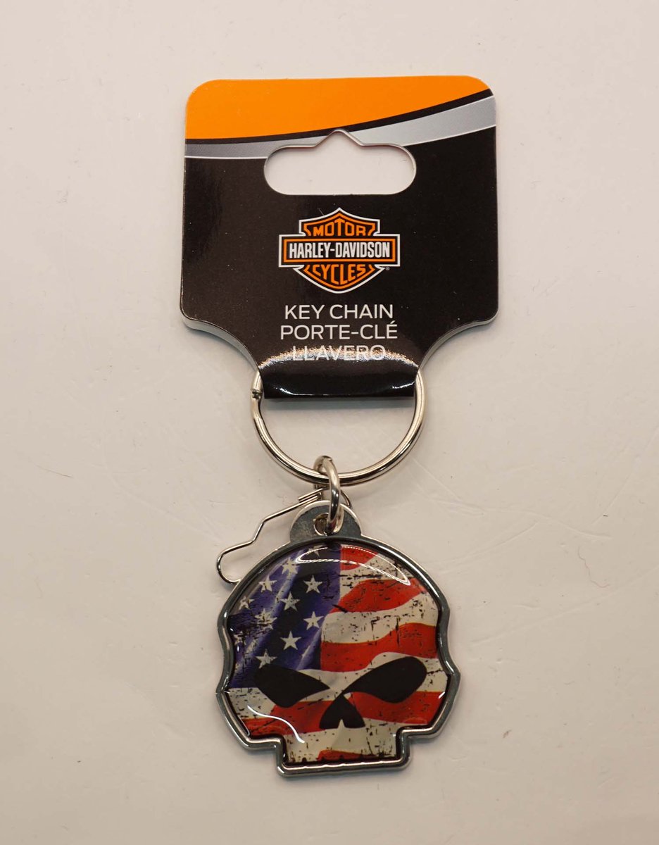 Sleutelhanger Harley Davidson doodskop Amerikaanse vlag - metalen originele sleutelhanger van Harley Davidson - sleutelhanger voor motorrijder - Harley Davidson keyring deadhead - harley davidson official licensed product