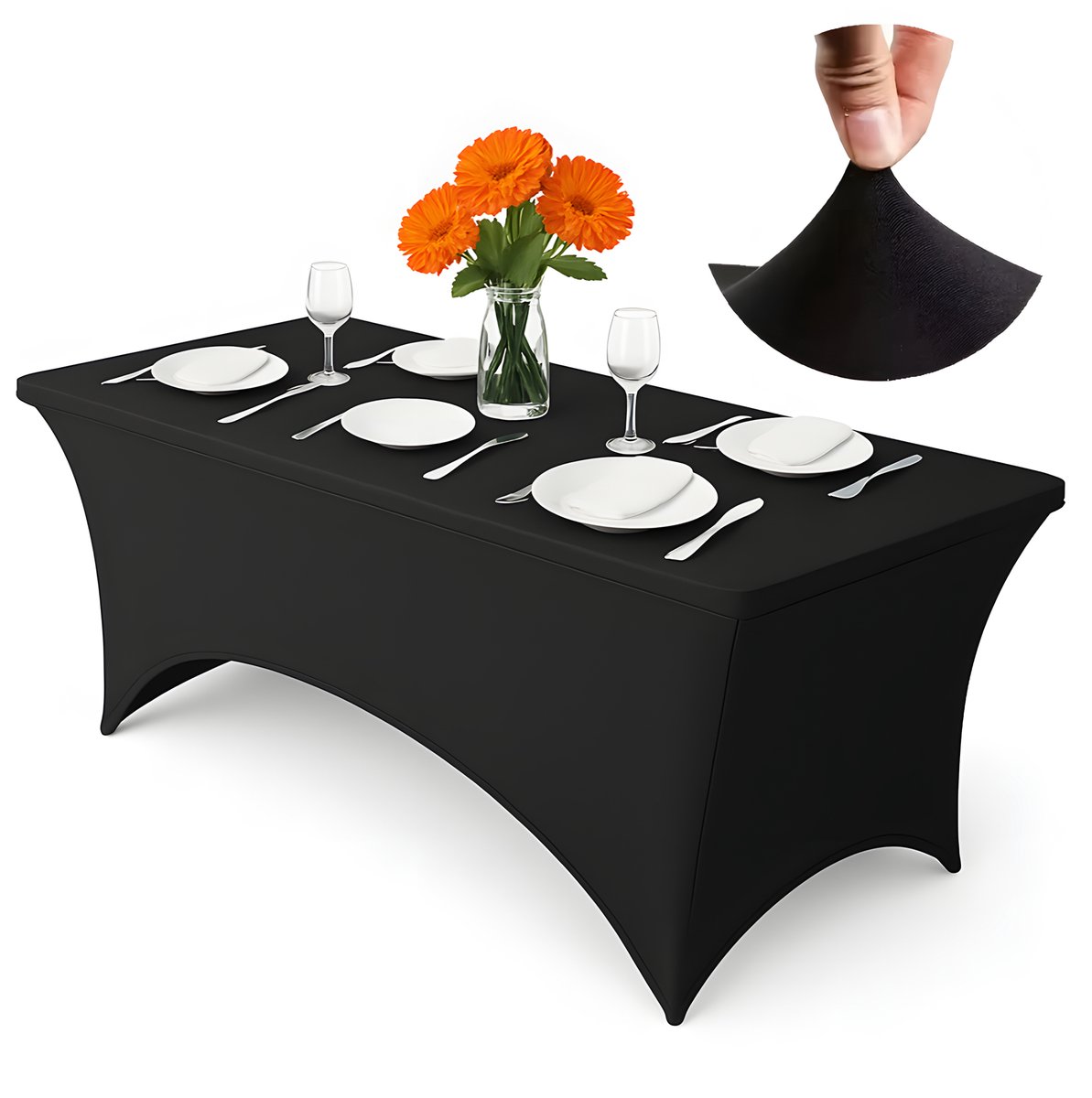 Tafelhoes Stretch 180 cm – Catering Tafelkleed – Rechthoekig – Polyester Spandex – Zwart
