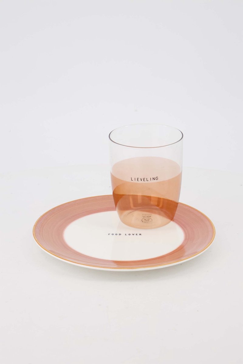 Zusss Set Van Een Ontbijtbordje Food Lover En Drinkglas Lieveling In Het Roze - Verjaardag - Cadeau Dames Keramiek White / Dark Pink