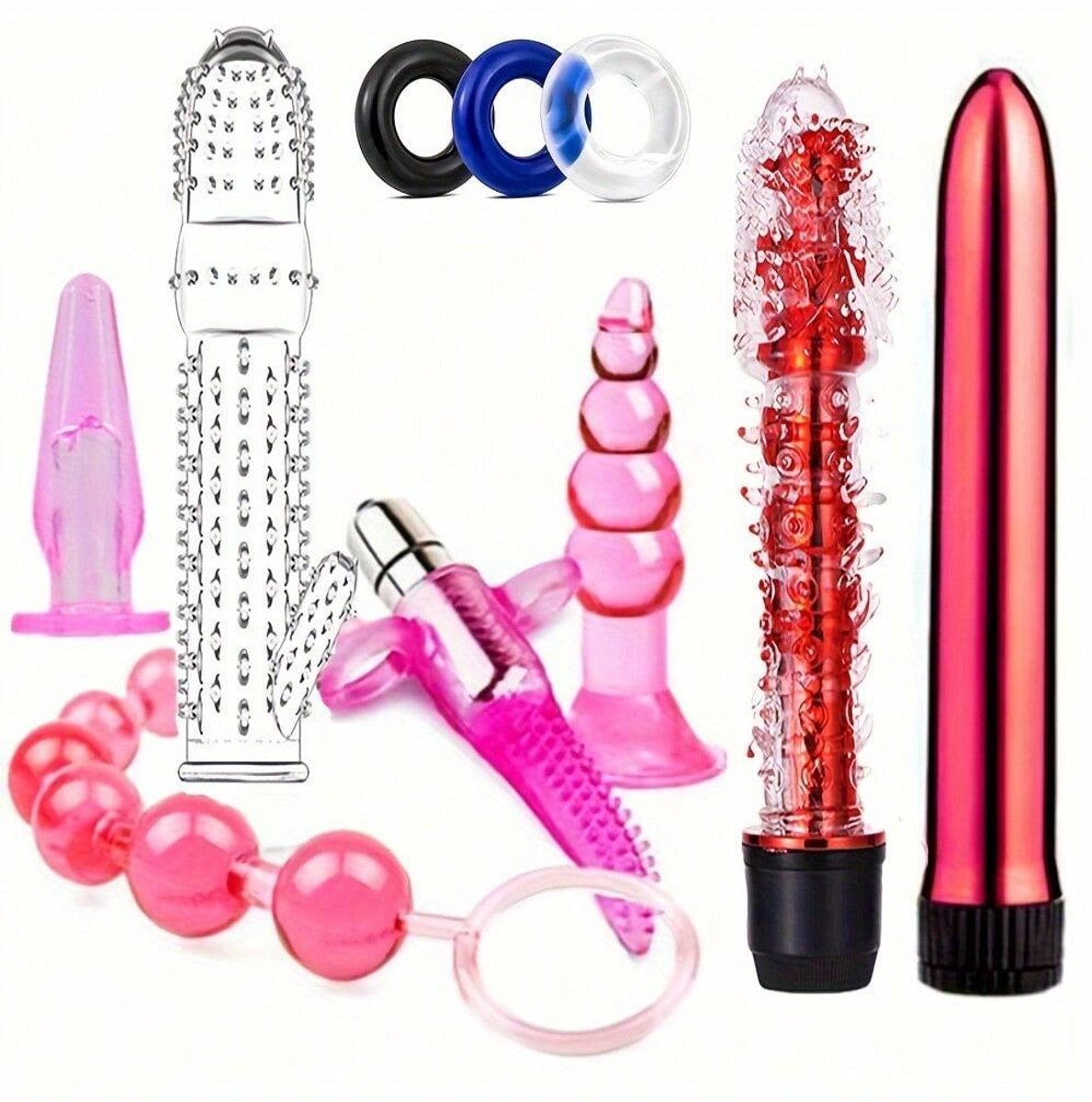 Oneay Anaal Plug Set – 10-delig Siliconen Buttplug Set met Verschillende Maten & Structuren – Inclusief Ballenketting & Cockringen – Beginners & Gevorderden – Ergonomisch, Flexibel & Huidvriendelijk – Intieme Wellness Set – Rood
