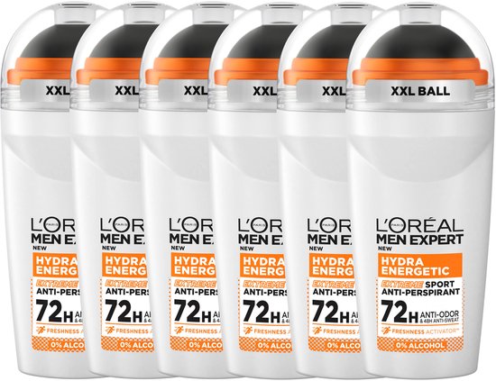 L'Oréal Paris Men Expert Extreme Sport Deodorant Roller - 72U anti-geur - Verrijkt met Freshness Activator - 50ml x6