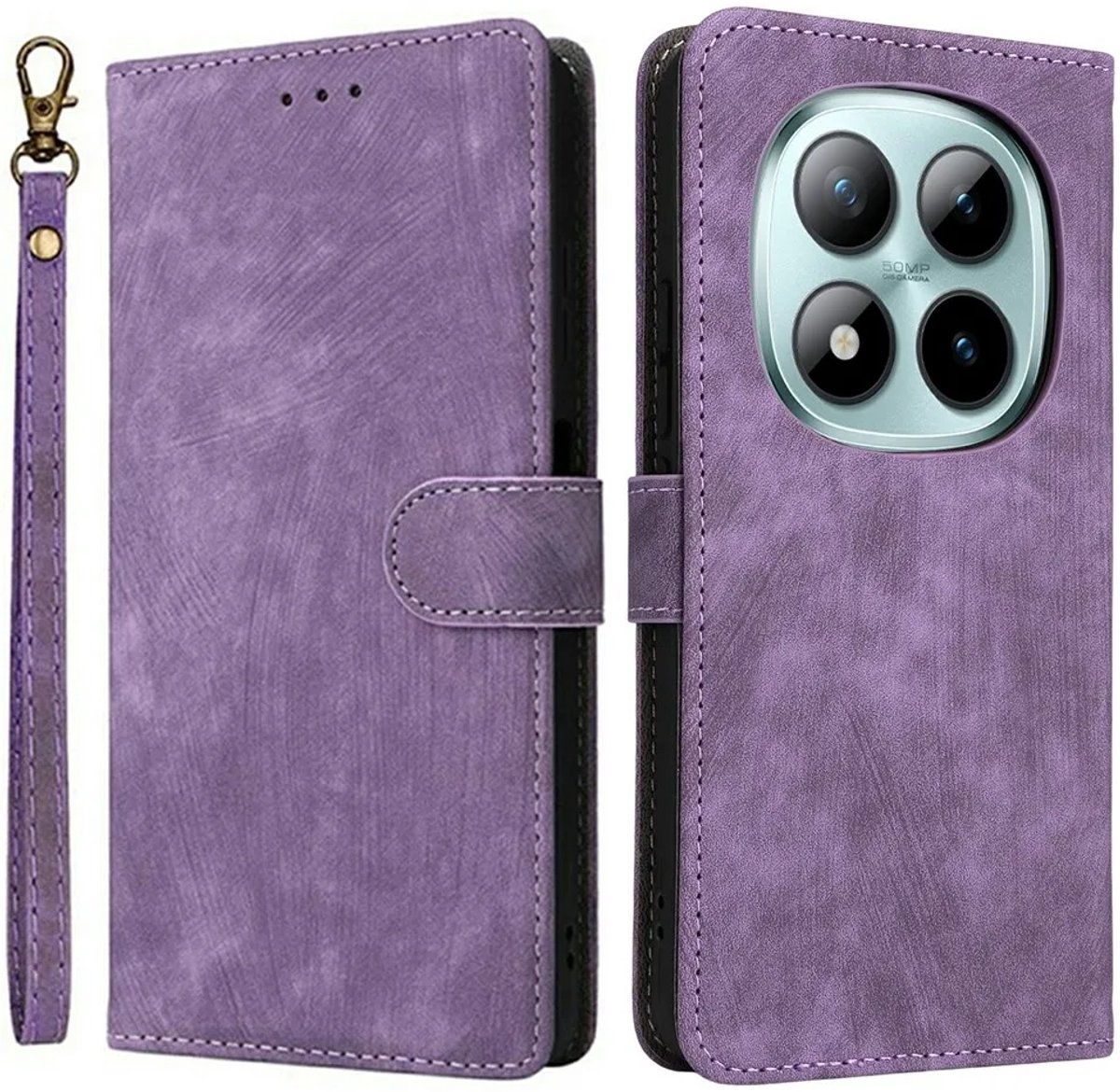 Hoesje geschikt voor Xiaomi Redmi Note 15 Pro 4G - Phonesta Vintage Skin Book Wallet Case met afneembaar koord - Paars