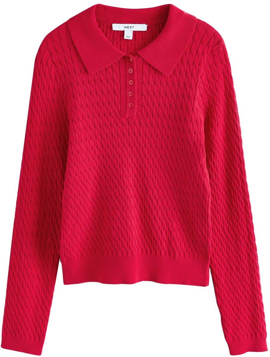 Next - Dames - Kabelgebreide nauwsluitende polo - Rood