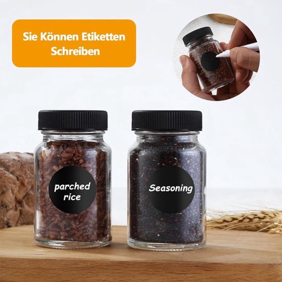 60 ml Plastic Shot Bottles voor Vullen - 12 Herbruikbare Kleine Glazen Mini Flessen met Labels voor Sap - Gember - Shotflesjes Kleine Glazen Flesjes met Lekvrije Dop - Specerijen - Zwart — afbeelding 4