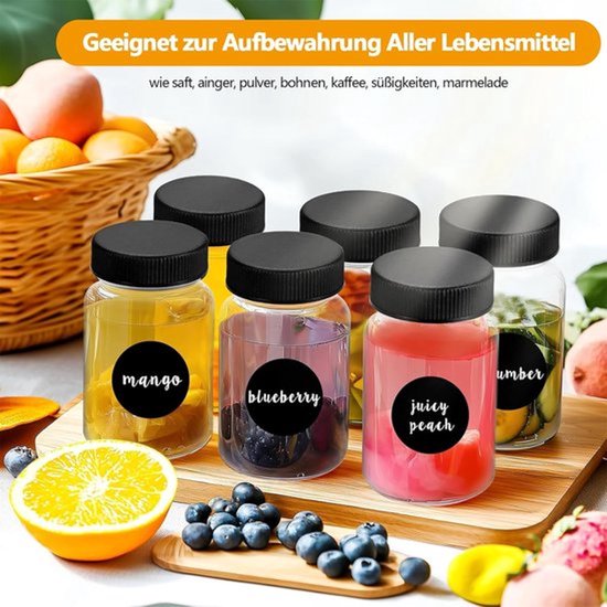 60 ml Plastic Shot Bottles voor Vullen - 12 Herbruikbare Kleine Glazen Mini Flessen met Labels voor Sap - Gember - Shotflesjes Kleine Glazen Flesjes met Lekvrije Dop - Specerijen - Zwart — afbeelding 5
