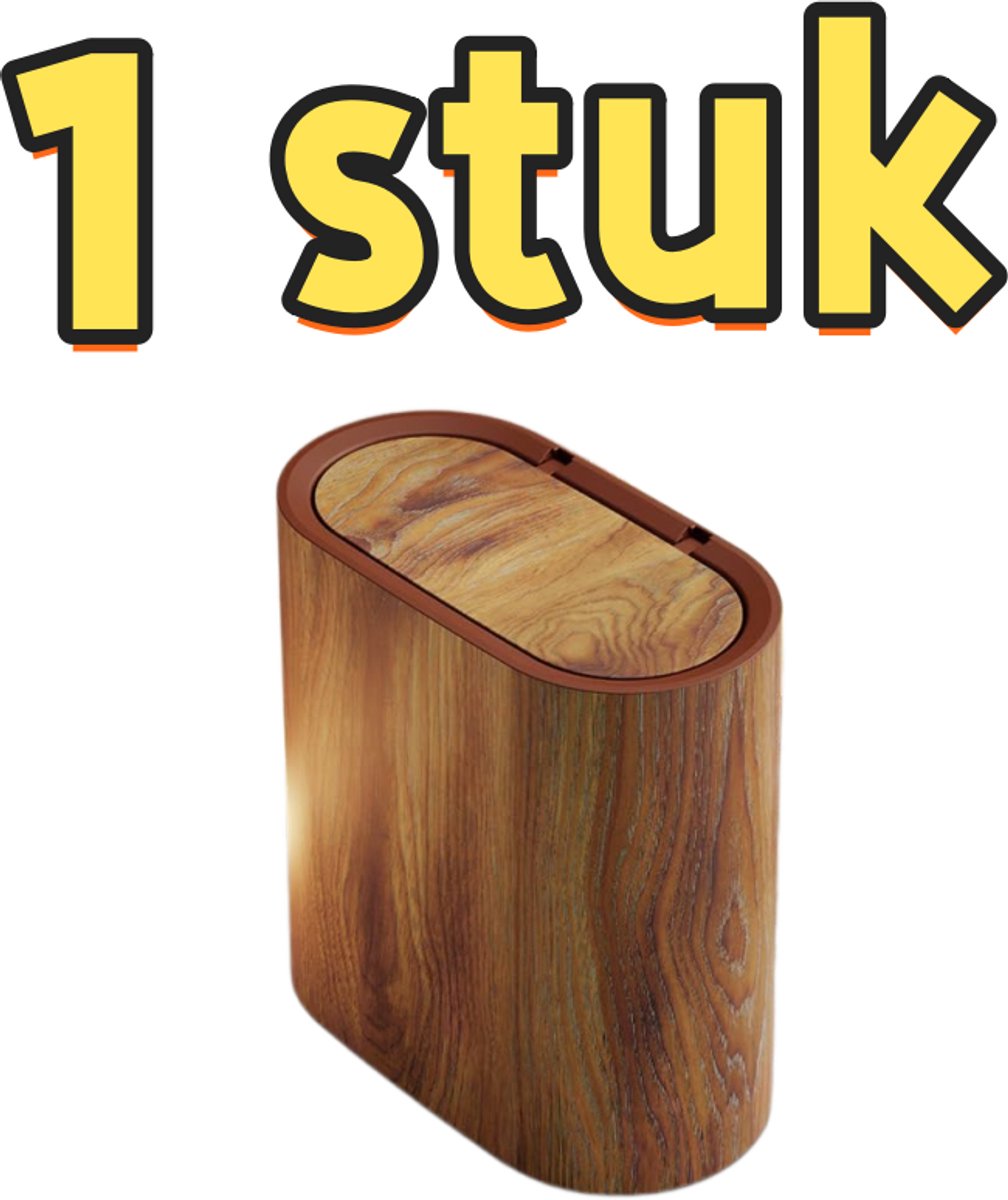 1 stuk - Prullenbak - Ovaal - Houtnerfafwerking - Deksel met drukknop - Geschikt voor slaapkamer en keuken - 29*14,5*29 cm - Natuurlijke houtkleur