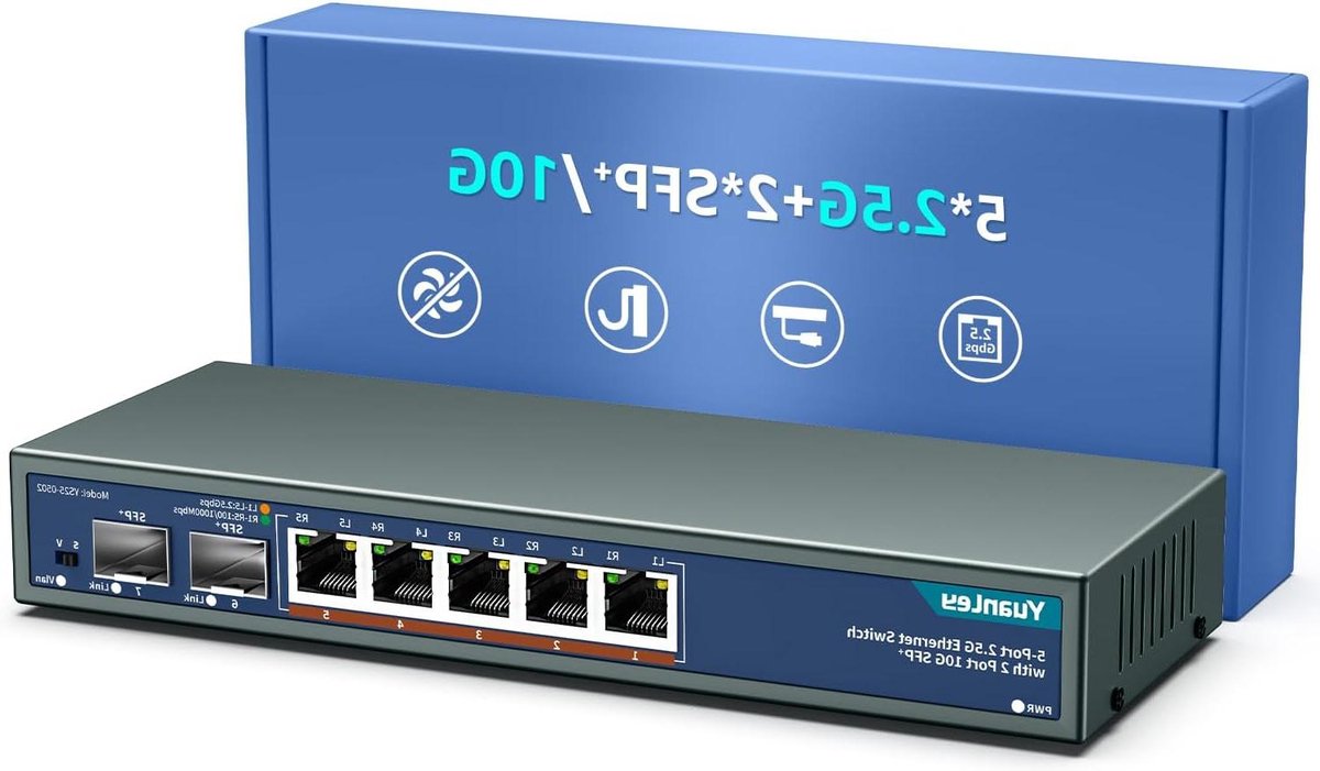 Netwerk Switch - Ethernet Hub - Snelle Dataoverdracht - 7 Poorten 2.5G/10G - Desktop Wandmontage - Blauw