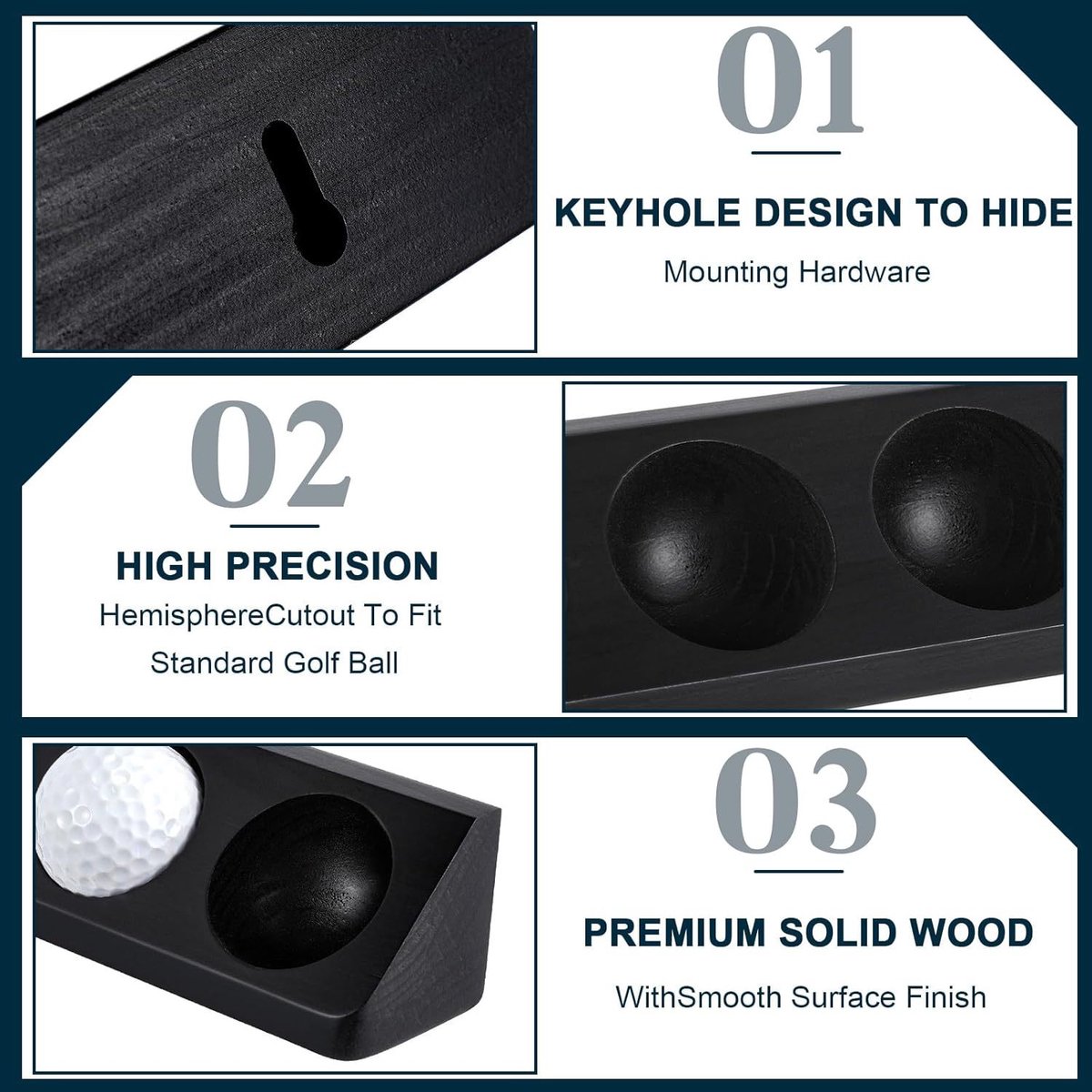 Wandvitrine voor golfballen, gemaakt van hout, kan ook als bureaudecoratie gebruikt worden. Geschikt voor 6 standaard golfballen. Deze vitrine voor sportmemorabilia is het perfecte accessoire voor golfbalverzamelaars. — cadeau in Wonen & Interieur - foto 2