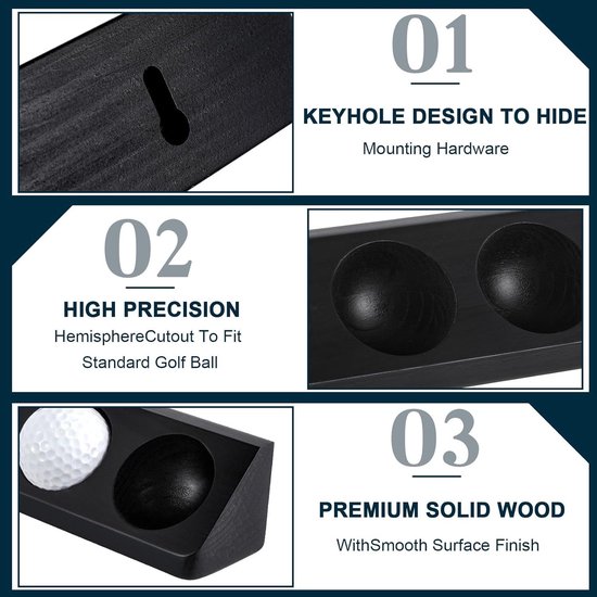 Wandvitrine voor golfballen, gemaakt van hout, kan ook als bureaudecoratie gebruikt worden. Geschikt voor 6 standaard golfballen. Deze vitrine voor sportmemorabilia is het perfecte accessoire voor golfbalverzamelaars. van Merkloos — afbeelding 2