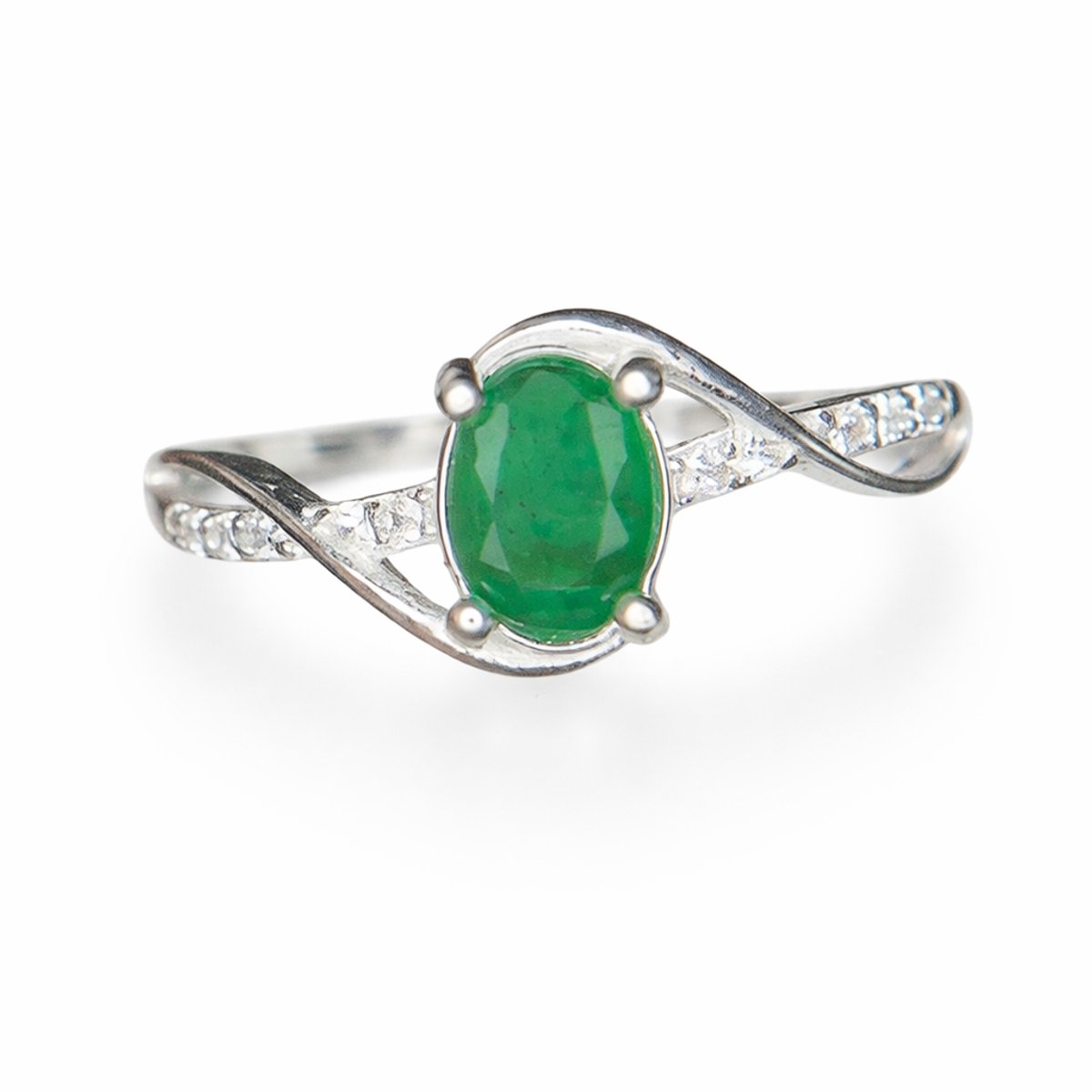 925 Sterling Zilveren Ring met Groene Smaragdlook Steen - Art Deco Design - Ringmaat 7 - Damesring