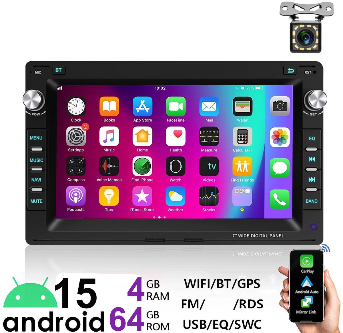 ESSGOO Autoradio - Geschikt Voor VW volkswagen Polo 9N Golf 4 Passat B5 T5 - Android 15 - 4+64GB - Draadloos Apple Carplay & Android Auto - Bluetooth Wifi GPS - 12LED Achteruitrijcamera