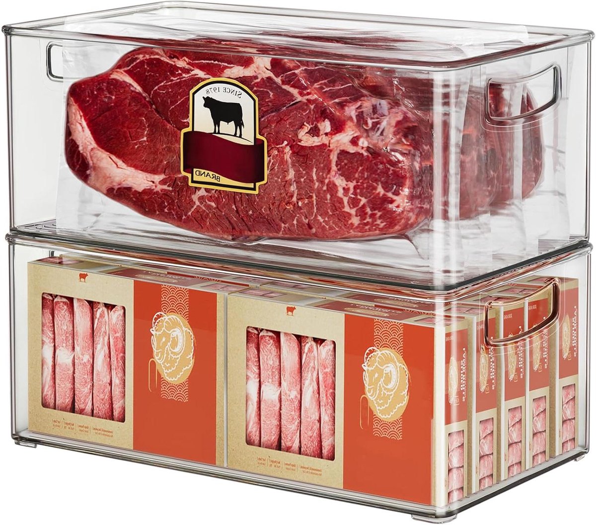 Hudgan 2 Pack Diepvriezer Organizer Bakken, Rechte Zijde Stapelbare Borst Vriezer Opbergbakken, Pantry organisatoren en Opslag, Food-Grade Plastic