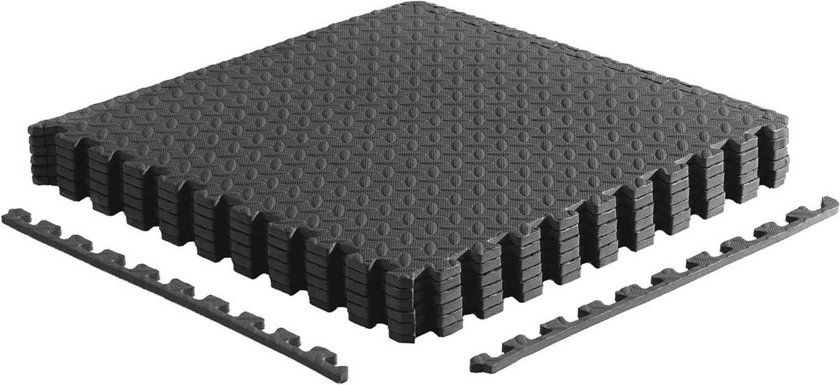 Fitness Matten - Puzzelmatten Sportschool - Thuis Sporten - Schokabsorberend - 60x60cm - Zwart