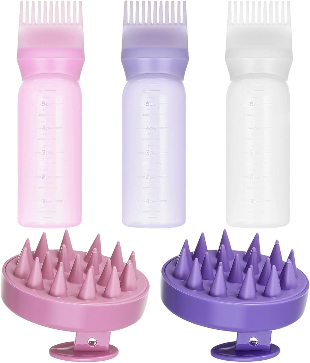 Set van 5 Haarolie Applicator Flessen met Hoofdmassage Borstel Haarverf Applicator