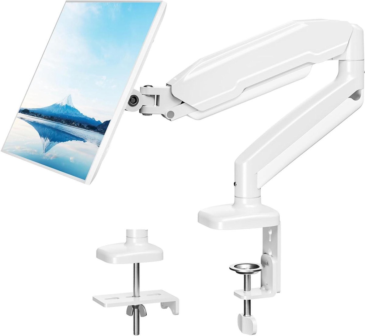 Monitor Bureaulamp - Gasveer Arm - Ergonomisch Werken - Verstelbare Hoogte - 13-32 Inch - Wit
