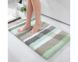 Buganda Microfiber Striped Bath Mat Extra Thick Soft Shag Absorbent Machine Washable Non-Slip Bath Mat for Bathtub and Shower 91.5 x 61 cm Green/Grey