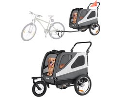 VEVOR Hondenkar, tot 45 Kg, 2-in-1 Fietskar voor Kleine & Grote Honden, Opvouwbaar Frame met Snelspanwiel, Universele Fietskoppeling, Inclusief Vlag, Interne Lijn, 139x77x84,5cm
