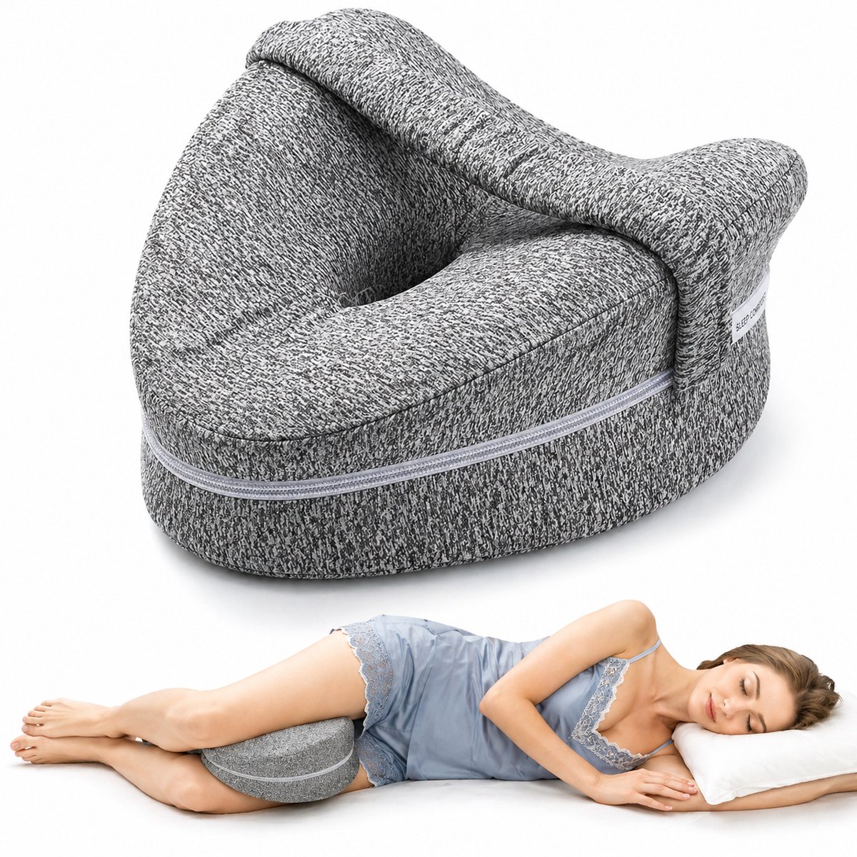 Dutchers.® Orthopedisch Kniekussen met Riem - Zijslaapkussen voor in bed - Ergonomisch Beenkussen - Heupklachten - Artrose - Houding correctie - Grijs