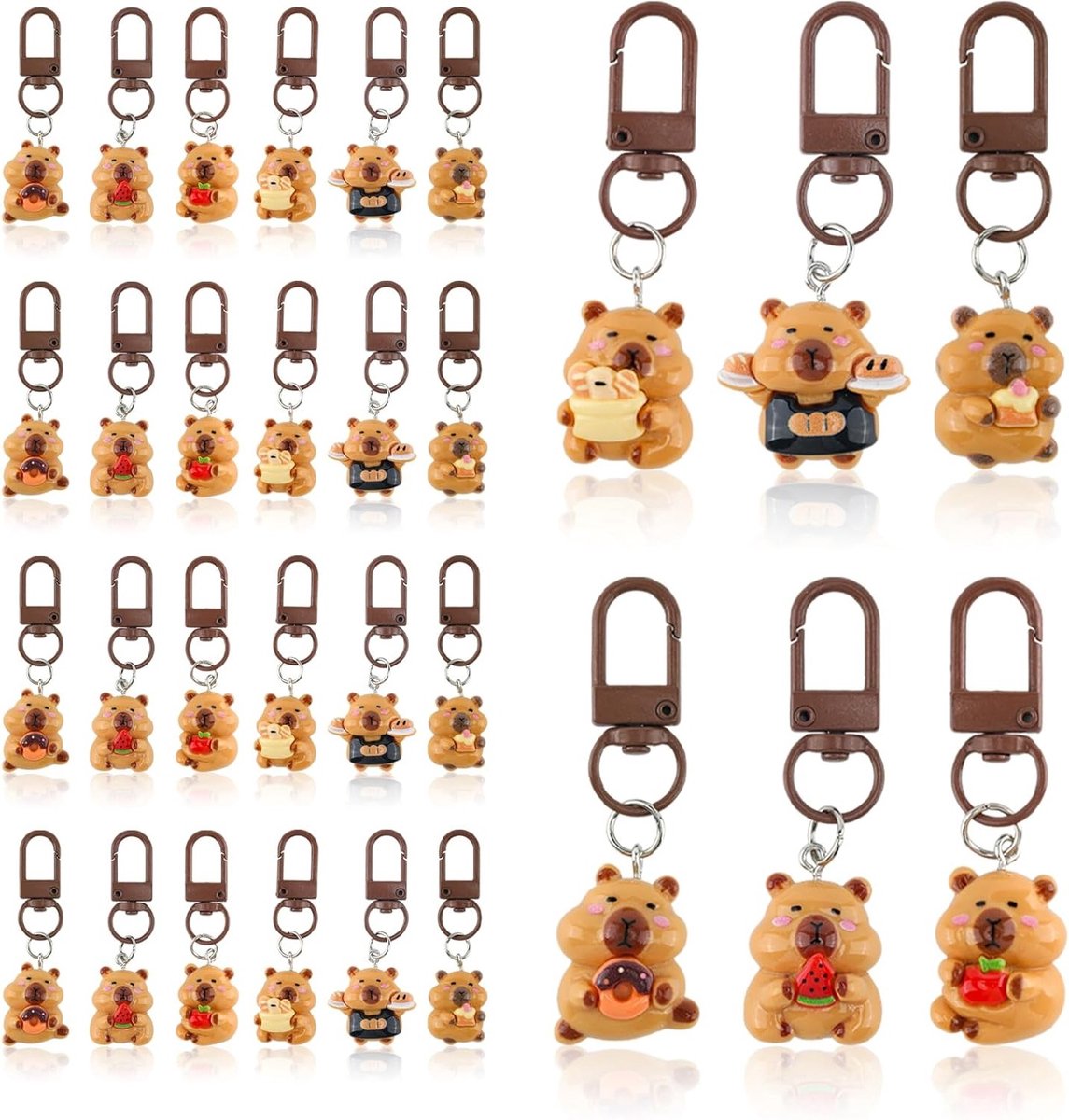 Schattige capybara sleutelhangers - 30 stuks - Leuke accessoires voor tas, cadeaus en verjaardagen