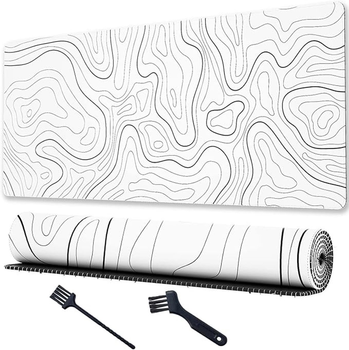 Grote gaming-muismat met topografische kaartprint en antislip onderkant - Wit 30x80 cm