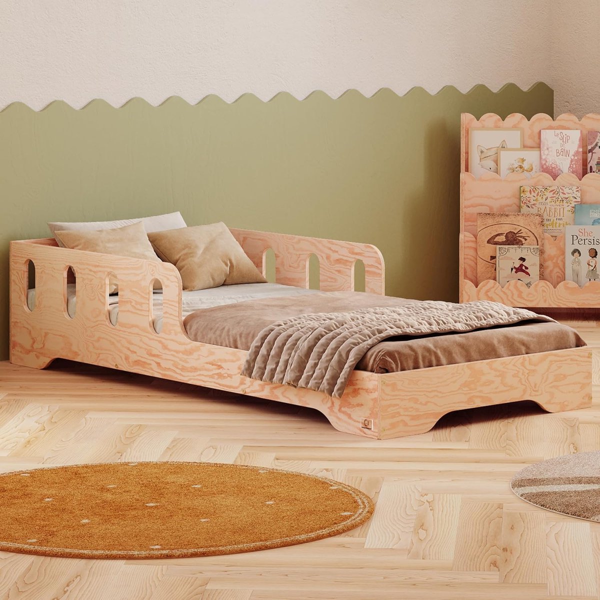 Montessori Vloerbed 90x200 cm Kinderbed met Uitvalbeveiliging & Gebogen Lattenbodem tot 230 kg – FSC Hout Scandinavisch Peuter- en Kinderbed – Laura
