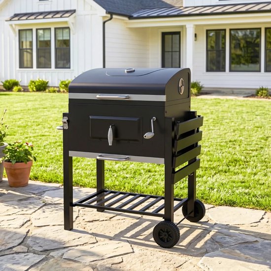 Premie Houtskool Barbecue - Smoker Barbecue - Houtskoolgrill - met Deksel, Handgrepen, Thermometer, Wielen, Warmhoudrek, 2 Grillrooster - BBQ voor Kamperen, Buiten, Tuin - 113 x 65 x 108 cm - Zwart van Merkloos — afbeelding 5