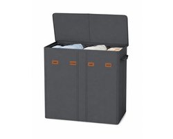 CYRO - Wasmand - Wasmand 4 Vakken - Wasmand met Deksel - Wasmanden - Wasbare Binnenzak - 210L inhoud - 84x33x75 cm - Donkergrijs