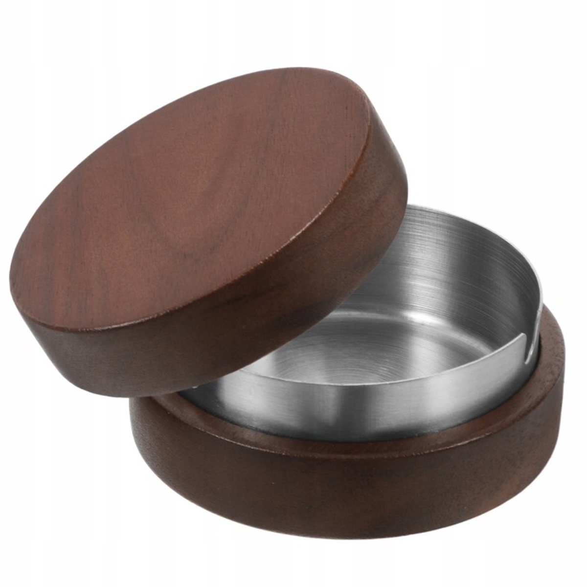 Moderne asbak van staal en hout