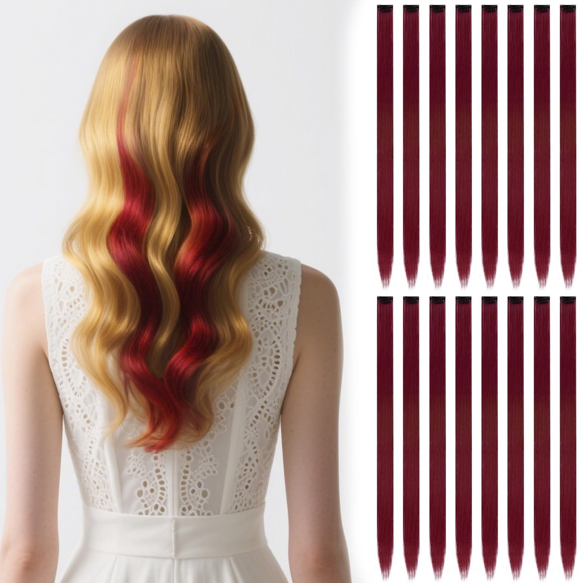 Allecto - Clip-In Hair Extensions - Haarextensions - Stevig en duurzaam - Burgundy Red - Synthetisch haar - Geschikt voor dames en meisjes - 16 stuks